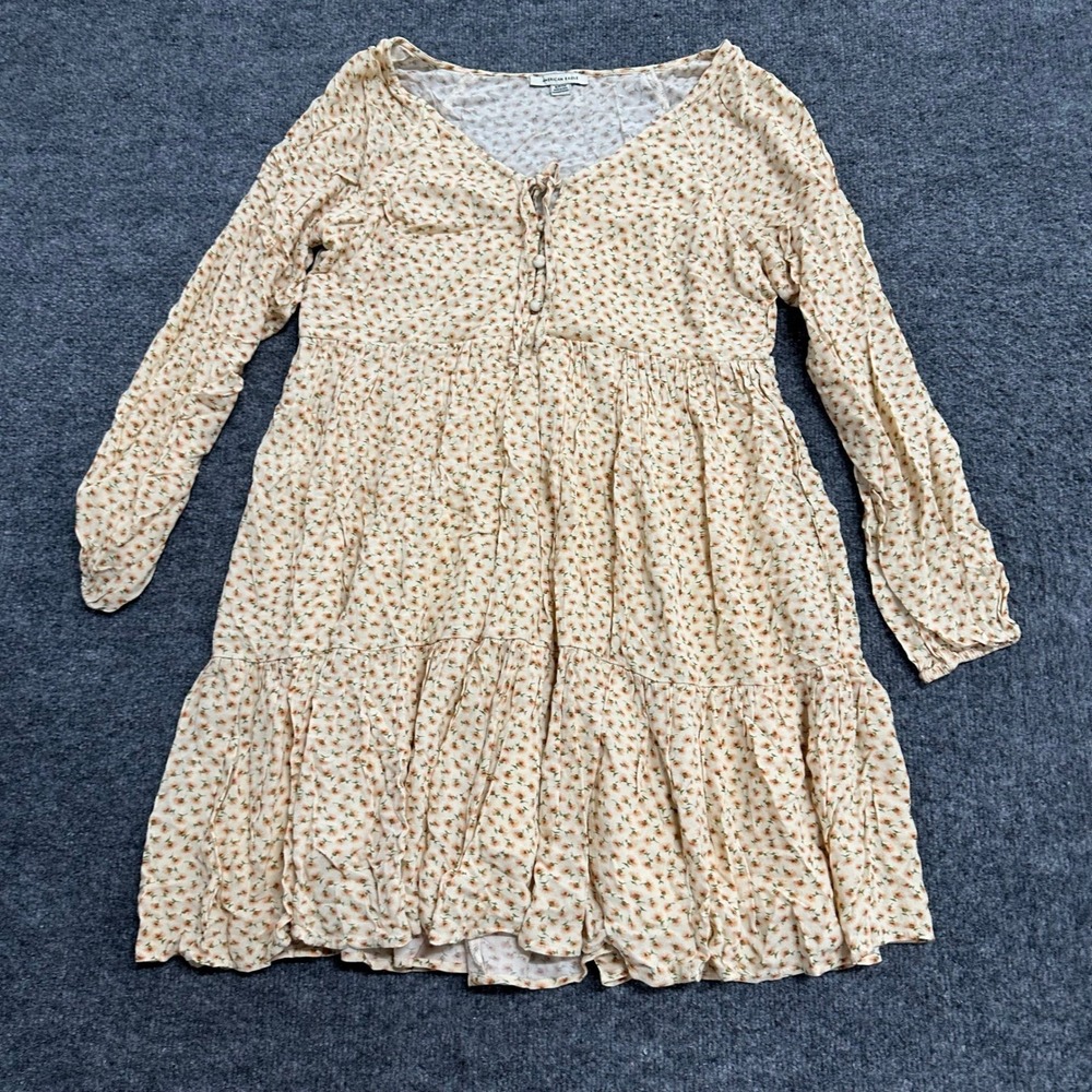 American Eagle Dress Womens S Cream Floral Viscose Long Sleeve Babydoll Boho